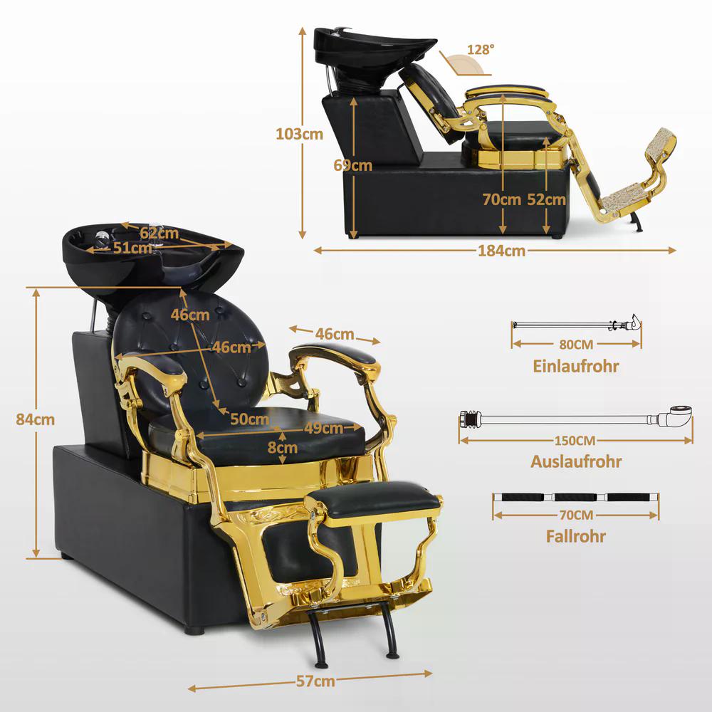 BP Barber Waschplatz Rückwärtswaschbecken Friseurwaschbecken Barber Stil Retro 8653 (Gold-Schwarz) – Bild 2