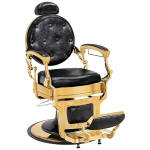 Barbershop Stuhl - Friseurstuhl Friseursessel mit Retro-/ Vintage Stil Schwarz-Gold 2935 GDF