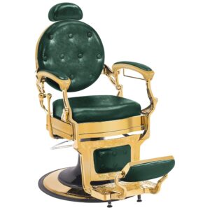 Barbershop Stuhl – Friseurstuhl Friseursessel mit Retro-/ Vintage Stil Grün/Gold 2933