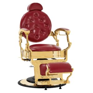 Barbershop Stuhl – Friseurstuhl Friseursessel mit Retro-/ Vintage Stil Rot/Gold 2933