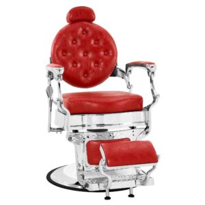 Barbershop Stuhl – Friseurstuhl Friseursessel mit Retro-/ Vintage Stil Rot/Silber 3866/3860