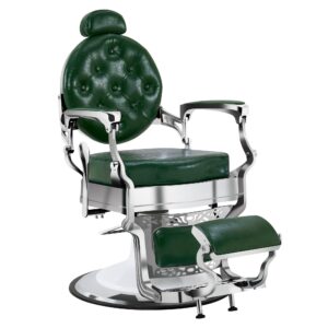 Barbershop Stuhl – Friseurstuhl Friseursessel mit Retro-/ Vintage Stil Grün/Silber 3866/3860