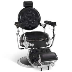 Barbershop Stuhl – Friseurstuhl Friseursessel mit Retro-/ Vintage Stil Silber/Schwarz 8688
