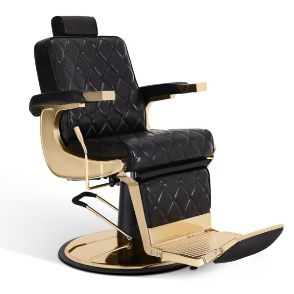 Barbershop Stuhl – Barbierstuhl Friseurstuhl Friseursessel mit Retro-/ Vintage Stil 9671 (Gold-Schwarz)