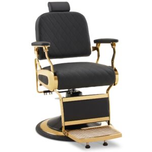 Barbershop Stuhl – Barbierstuhl Friseurstuhl Friseursessel mit Retro-/ Vintage Stil 3855(Gold-Schwarz)