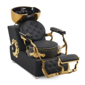 Barber Waschplatz Rückwärtswaschbecken Friseurwaschbecken Barber Stil Retro 8024 (Gold-Schwarz)
