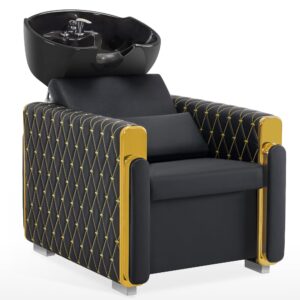 Friseurwaschbecken Friseur Waschplatz Waschsessel Rückwärtswaschbecken 8631 (Schwarz-Gold)