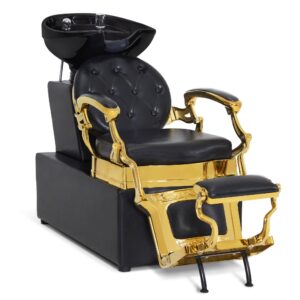 Barber Waschplatz Rückwärtswaschbecken Friseurwaschbecken Barber Stil Retro 8653 (Gold-Schwarz)