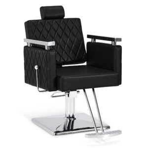 Friseurstuhl Damenstuhl Friseur Bedienstuhl mit Kopfstütze, Fußstütze und Hydraulische Pumpe 2073 (Schwarz)
