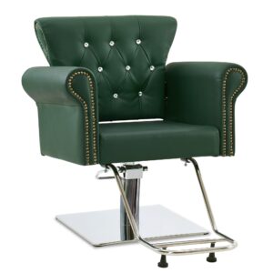 Friseurstuhl Damenstuhl Friseur Bedienstuhl mit Fußstütze und Hydraulische Pumpe 8899 (Grün)