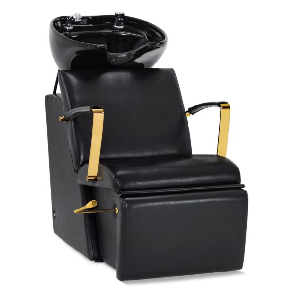 Friseurwaschbecken Friseur Waschplatz Waschsessel Rückwärtswaschbecken 8670 (Schwarz-Gold)