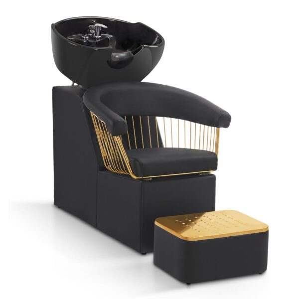 Friseurwaschbecken Friseur Waschplatz Waschsessel Rückwärtswaschbecken Retro 8037 (Gold-Schwarz)