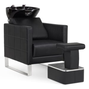 Friseurwaschbecken Friseur Waschplatz Waschsessel Rückwärtswaschbecken SPA mit Fußhocker 8611 (Schwarz)