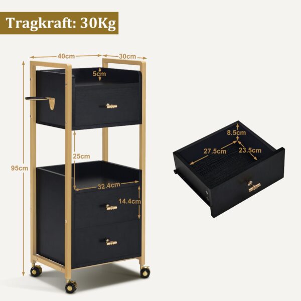 BP Arbeitswagen Friseurwagen Werkzeugwagen Salon Trolley 0022 Schwarz – Bild 2