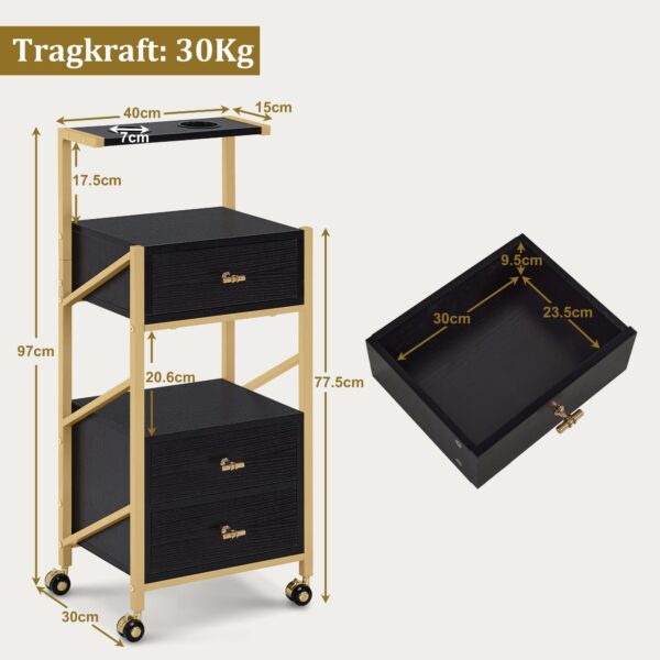 BP Arbeitswagen Friseurwagen Werkzeugwagen Salon Trolley 0048 Schwarz – Bild 2