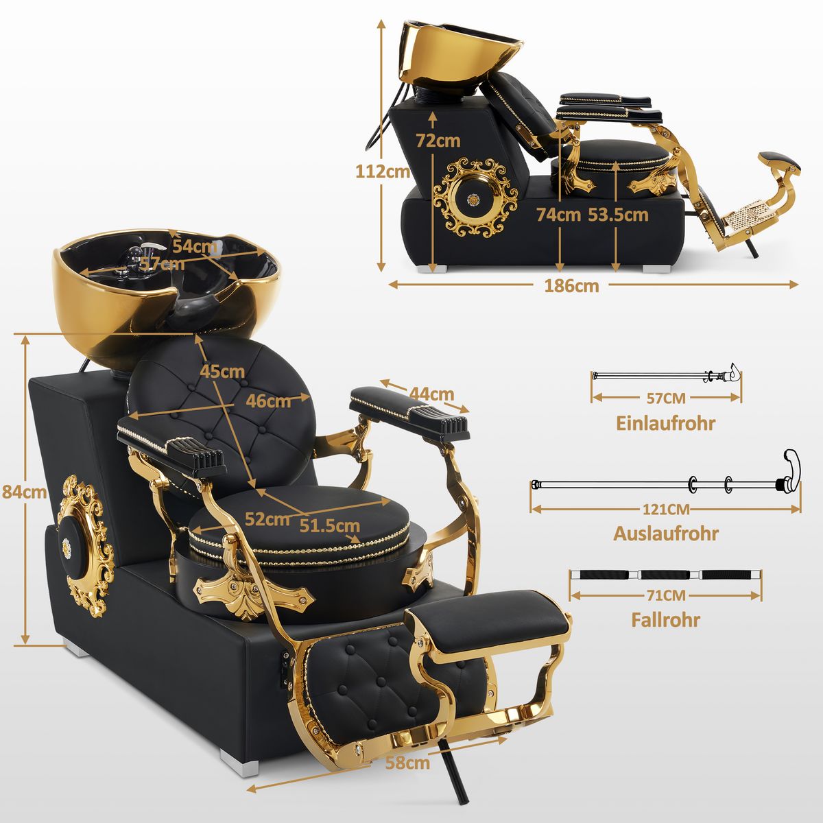 BP Barber Waschplatz Rückwärtswaschbecken Friseurwaschbecken Barber Stil Retro 8024 (Gold-Schwarz) – Bild 5