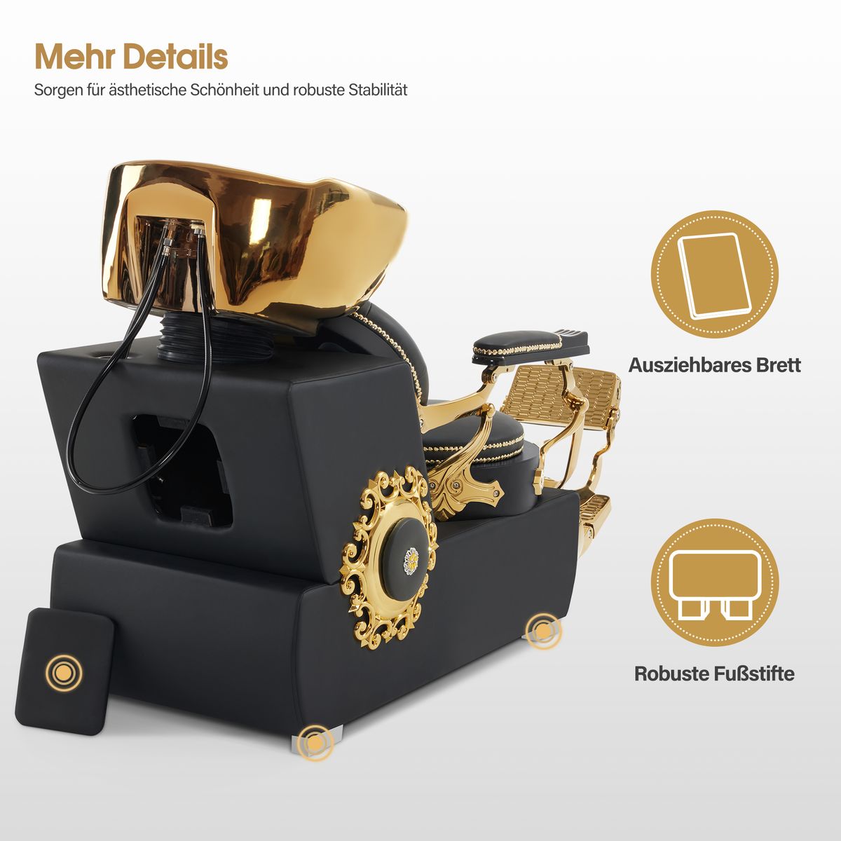 BP Barber Waschplatz Rückwärtswaschbecken Friseurwaschbecken Barber Stil Retro 8024 (Gold-Schwarz) – Bild 7