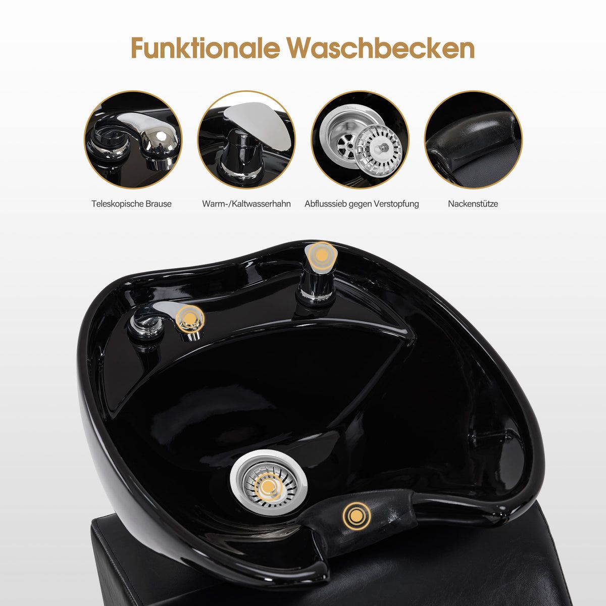 BP Friseurwaschbecken Friseur Waschplatz Waschsessel Rückwärtswaschbecken SPA mit Fußhocker 8611 (Schwarz/Schwarz) – Bild 3