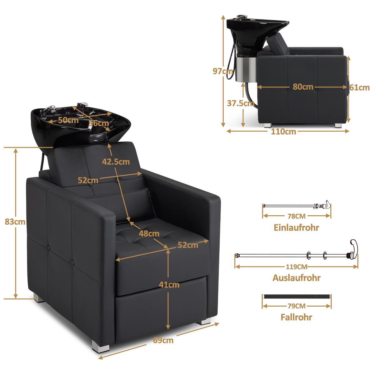 BP Friseurwaschbecken Friseur Waschplatz Waschsessel Rückwärtswaschbecken 8010 (Schwarz) – Bild 8