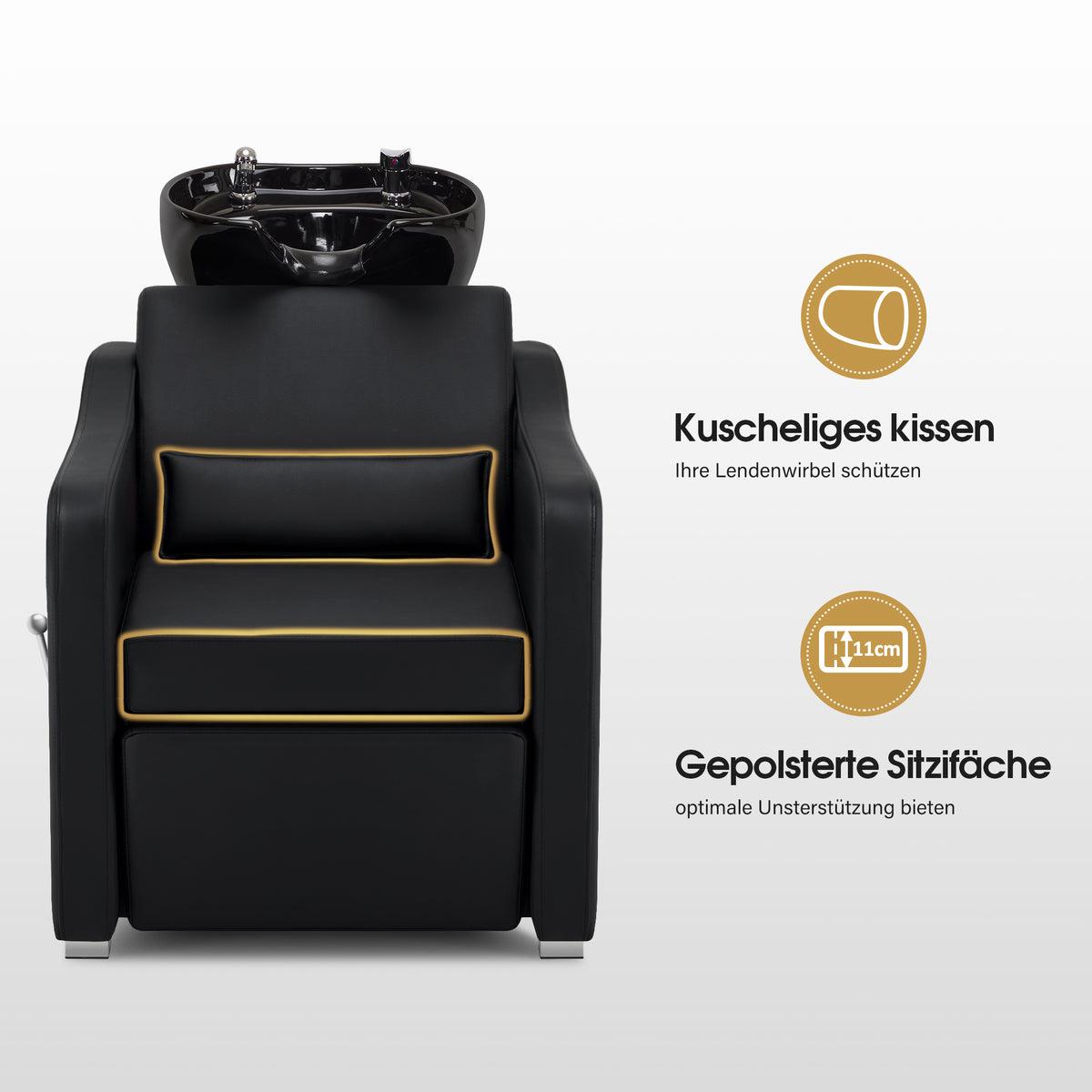 BP Friseurwaschbecken Friseur Waschplatz Waschsessel Rückwärtswaschbecken mit Fußstütze 8675 (Schwarz) – Bild 3