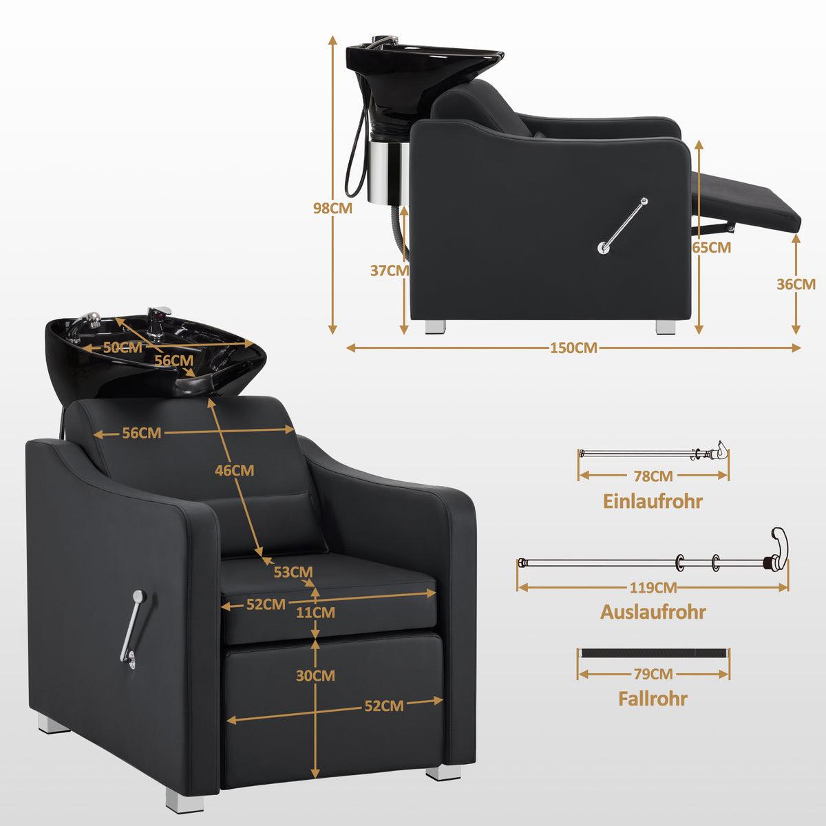 BP Friseurwaschbecken Friseur Waschplatz Waschsessel Rückwärtswaschbecken mit Fußstütze 8675 (Schwarz) – Bild 4