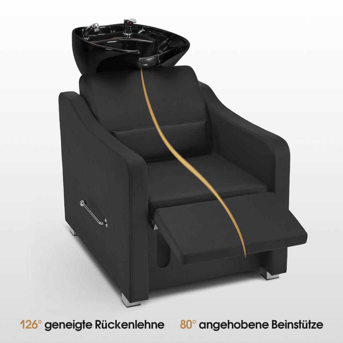 BP Friseurwaschbecken Friseur Waschplatz Waschsessel Rückwärtswaschbecken mit Fußstütze 8675 (Schwarz) – Bild 5