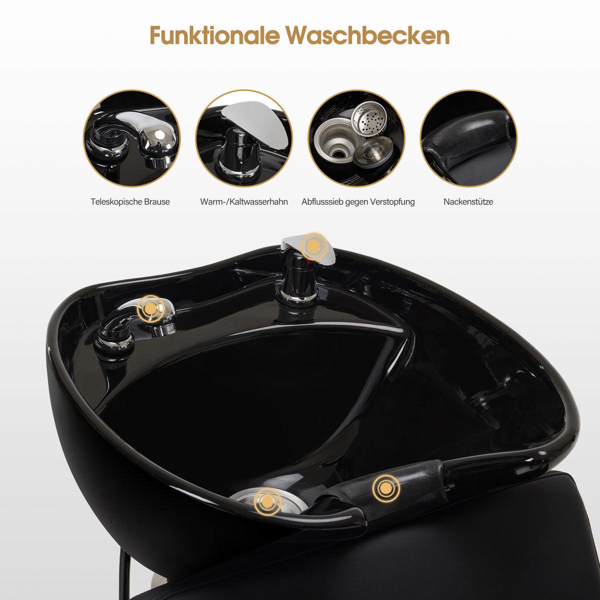 BP Friseurwaschbecken Friseur Waschplatz Waschsessel Rückwärtswaschbecken mit Fußstütze 8675 (Schwarz) – Bild 9