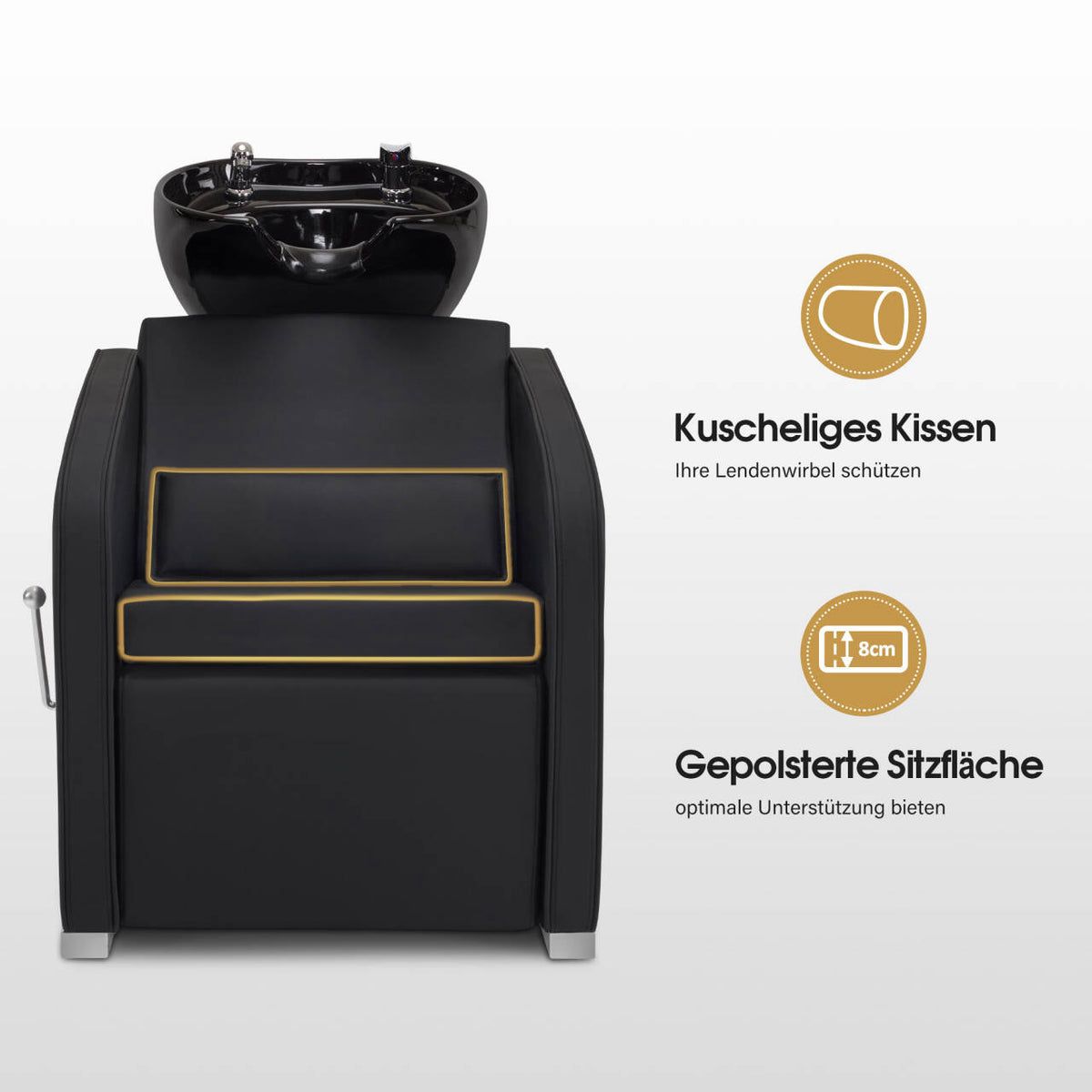 BP Friseurwaschbecken Friseur Waschplatz Waschsessel Rückwärtswaschbecken mit Fußstütze 8679 (Schwarz) – Bild 3