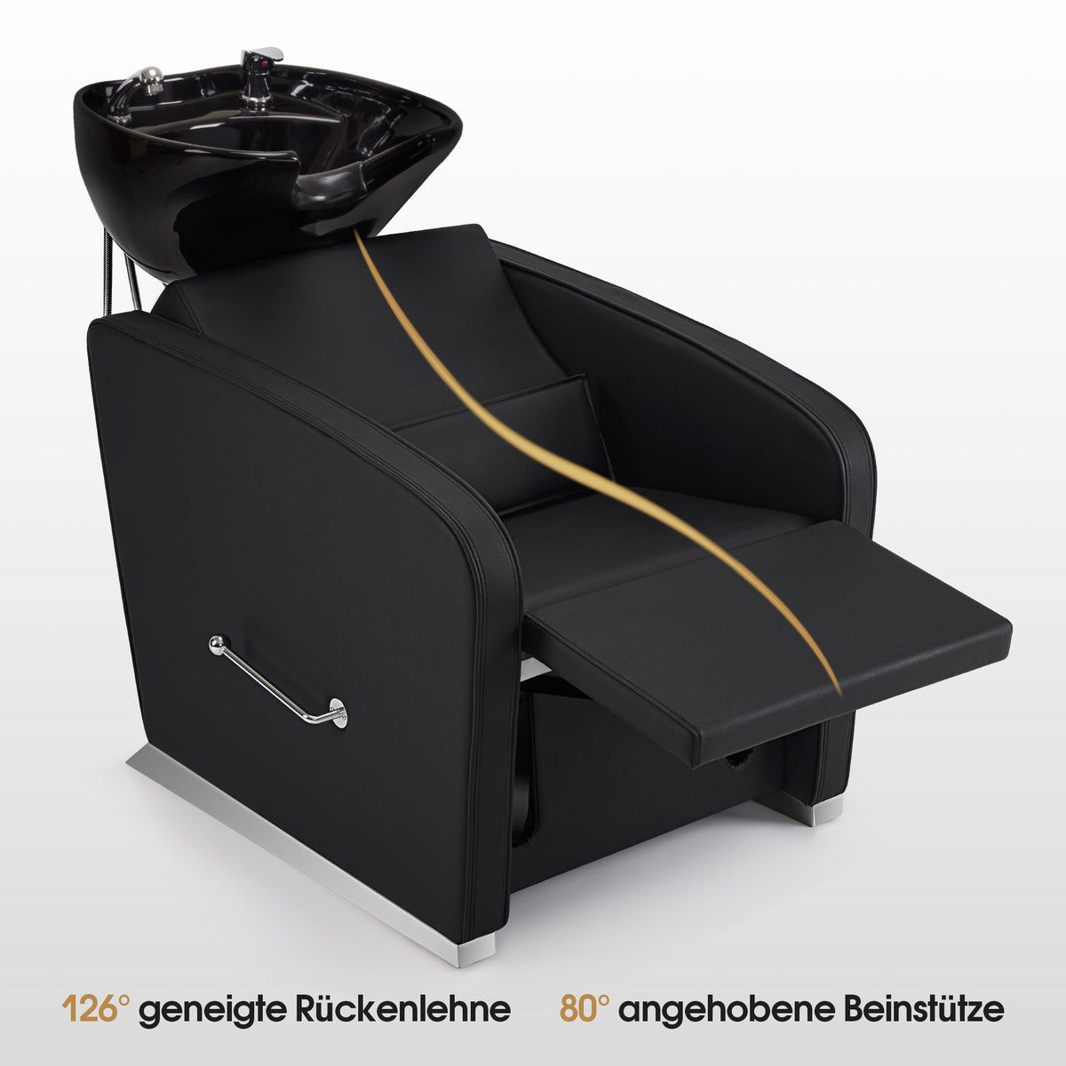 BP Friseurwaschbecken Friseur Waschplatz Waschsessel Rückwärtswaschbecken mit Fußstütze 8679 (Schwarz) – Bild 4