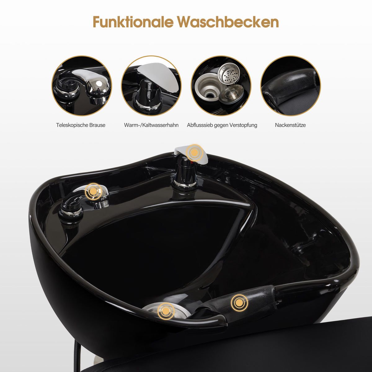 BP Friseurwaschbecken Friseur Waschplatz Waschsessel Rückwärtswaschbecken mit Fußstütze 8679 (Schwarz) – Bild 5