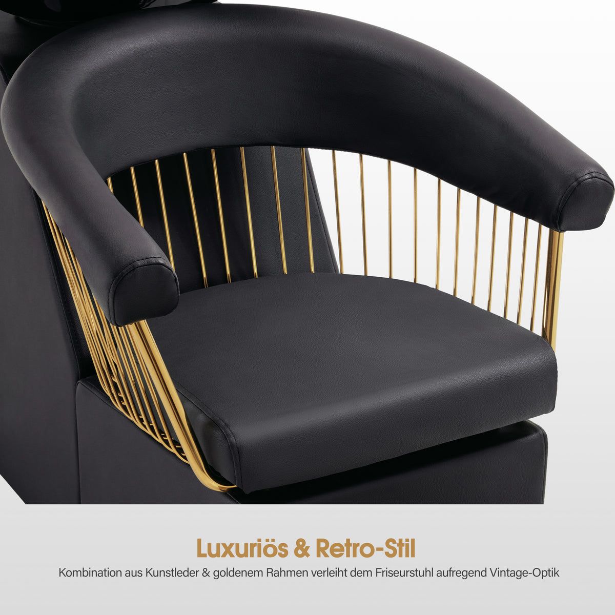 BP Friseurwaschbecken Friseur Waschplatz Waschsessel Rückwärtswaschbecken Retro 8037 (Gold-Schwarz) – Bild 2