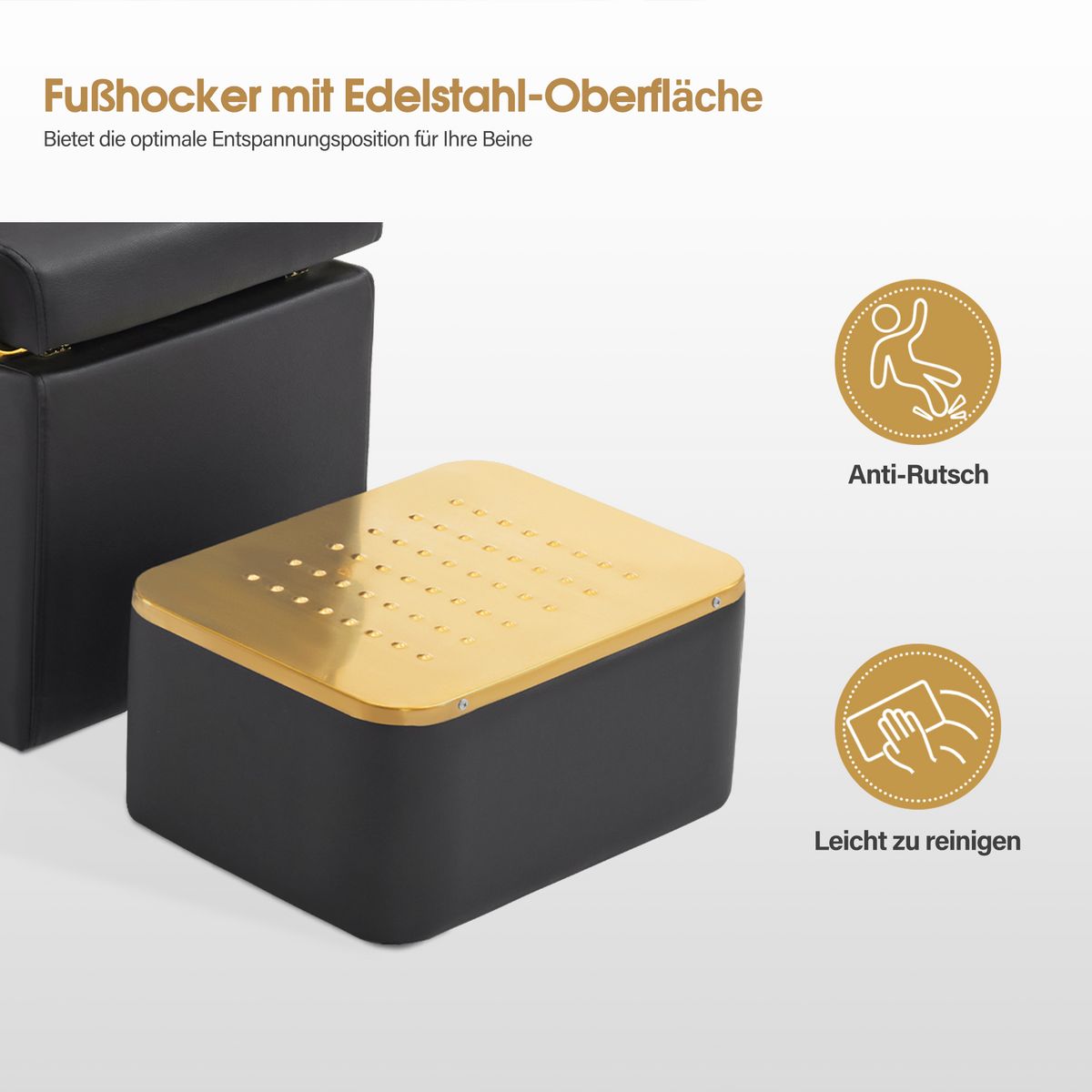 BP Friseurwaschbecken Friseur Waschplatz Waschsessel Rückwärtswaschbecken Retro 8037 (Gold-Schwarz) – Bild 7