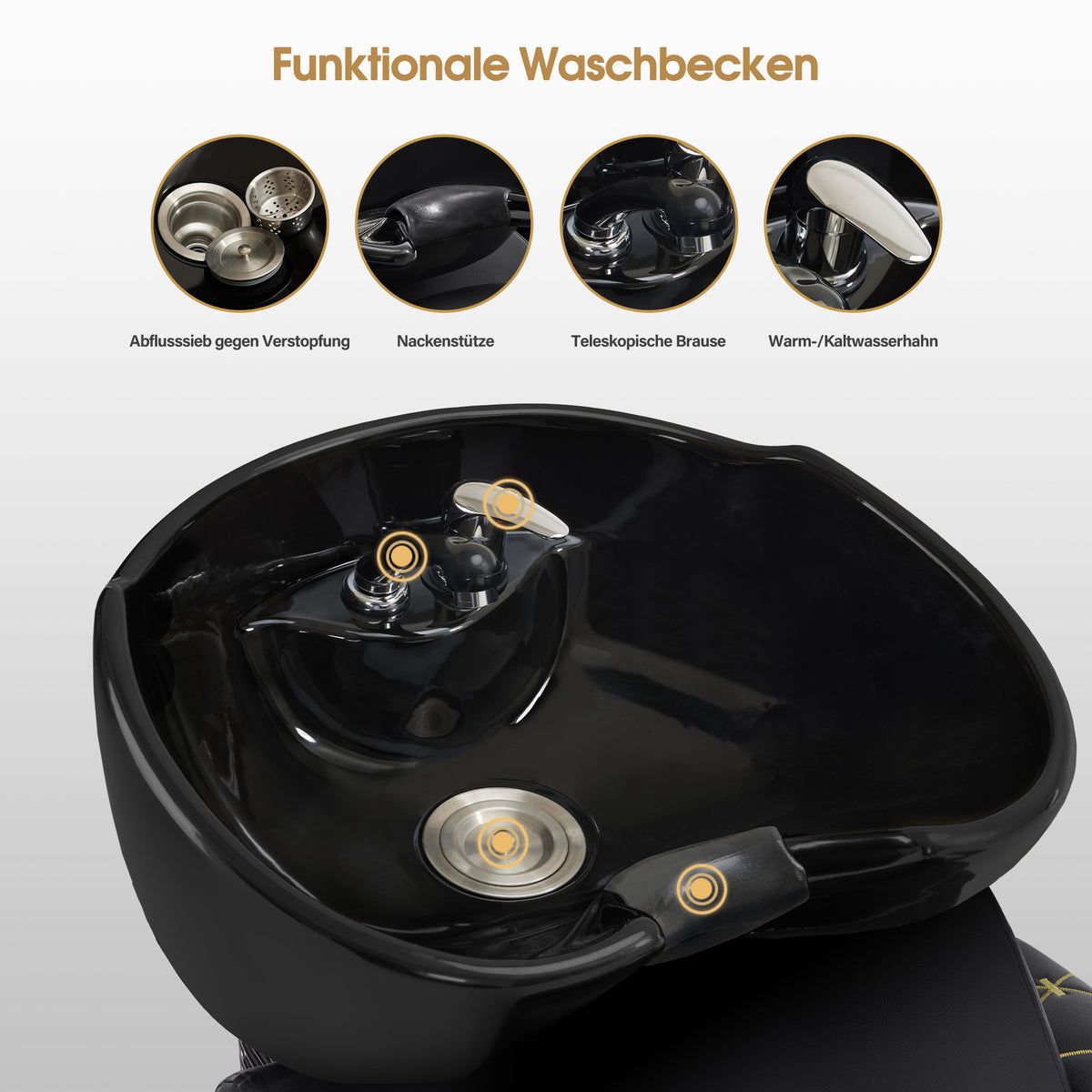 BP Friseurwaschbecken Friseur Waschplatz Waschsessel Rückwärtswaschbecken 8631 (Schwarz-Gold) – Bild 4