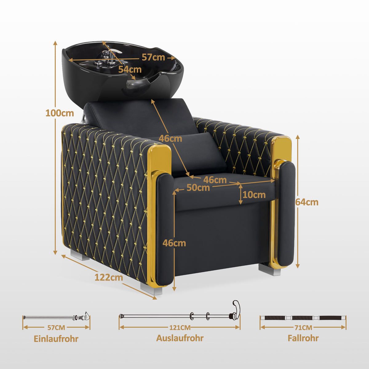 BP Friseurwaschbecken Friseur Waschplatz Waschsessel Rückwärtswaschbecken 8631 (Schwarz-Gold) – Bild 7