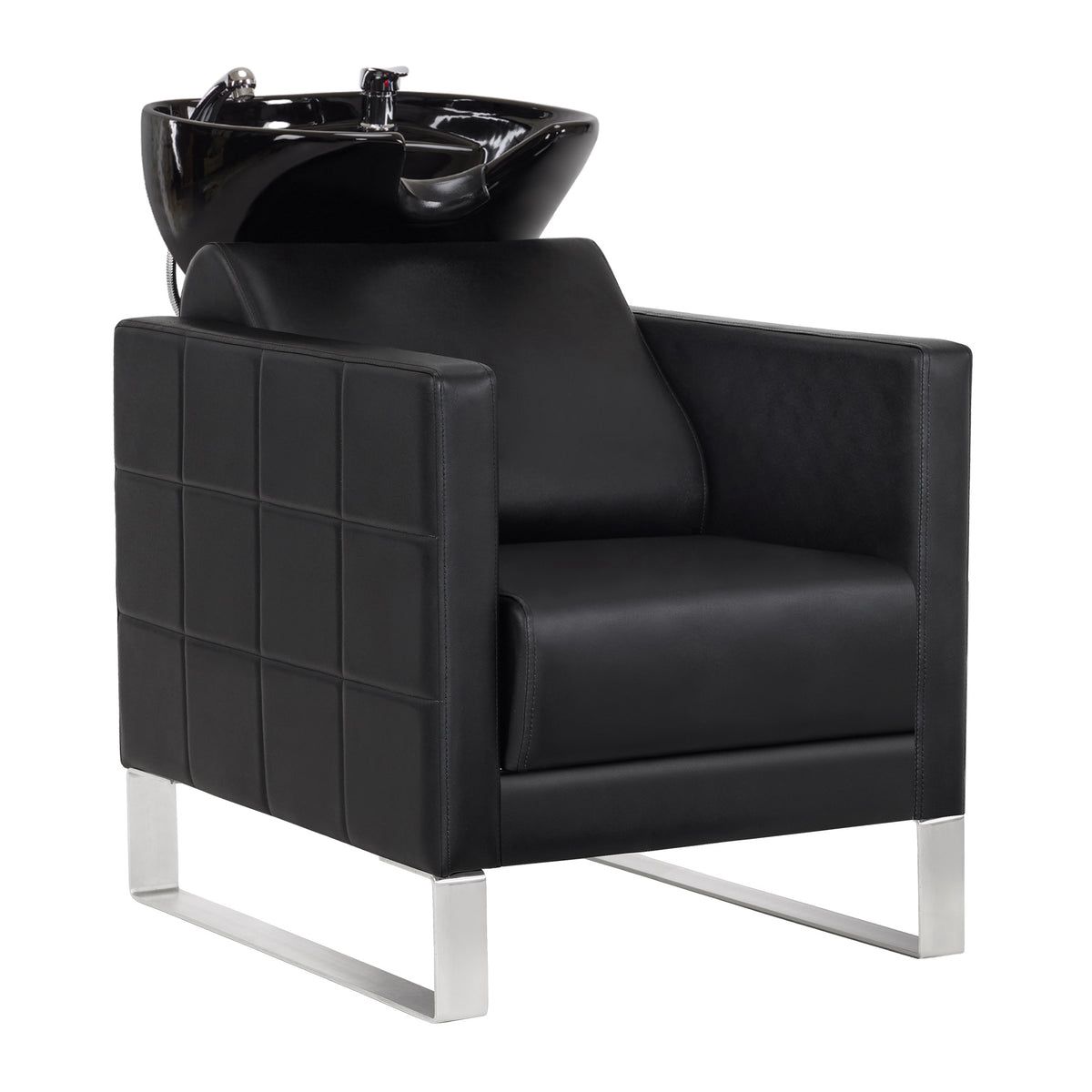 BP Friseurwaschbecken Friseur Waschplatz Waschsessel Rückwärtswaschbecken SPA mit Fußhocker 8611 (Schwarz/Schwarz)