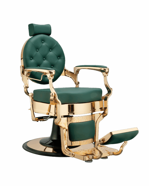 BUZZ GOLD - GREEN BARBER CHAIR / Barberstuhl Herrenfrisierstuhl