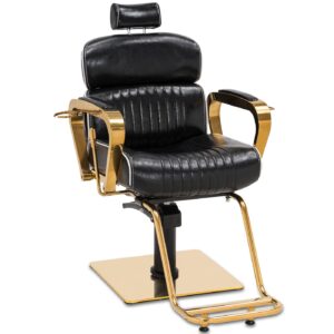 BP Friseurstuhl mit Kopfstütze Friseursessel Höhenverstellbar Kippbar für Herren Damen Friseureinrichtung Bedienungsstuhl Vintage Retro Kunstleder 3078