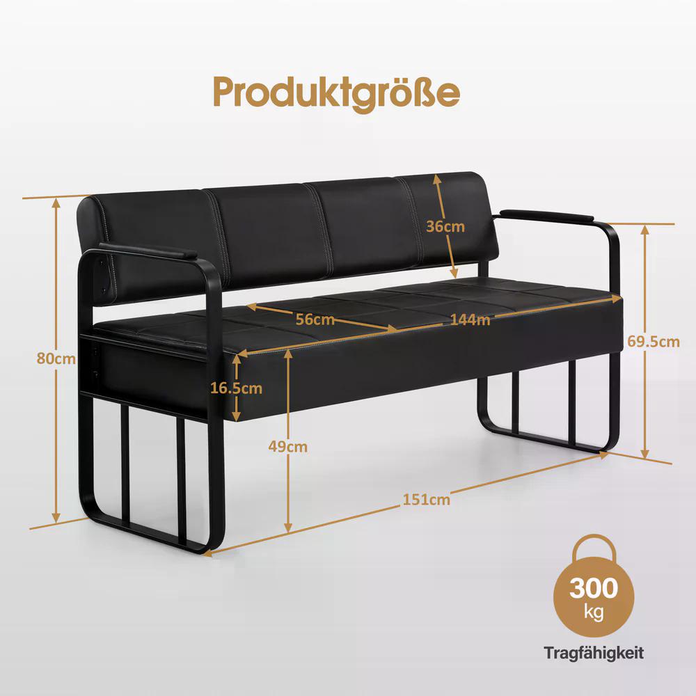 BP 3er Sitzbank mit Goldenen Armlehne W528 Schwarz-Gold / Schwarz-Schwarz – Bild 9