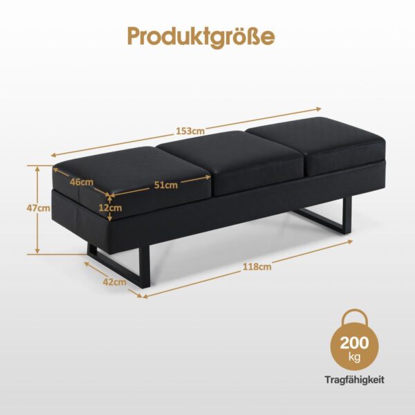 BP 3er Sitzbank Wartebank ohne Rückenlehne W513 Schwarz/Kunstleder ( 153cm x 46cm x 47cm ) – Bild 2