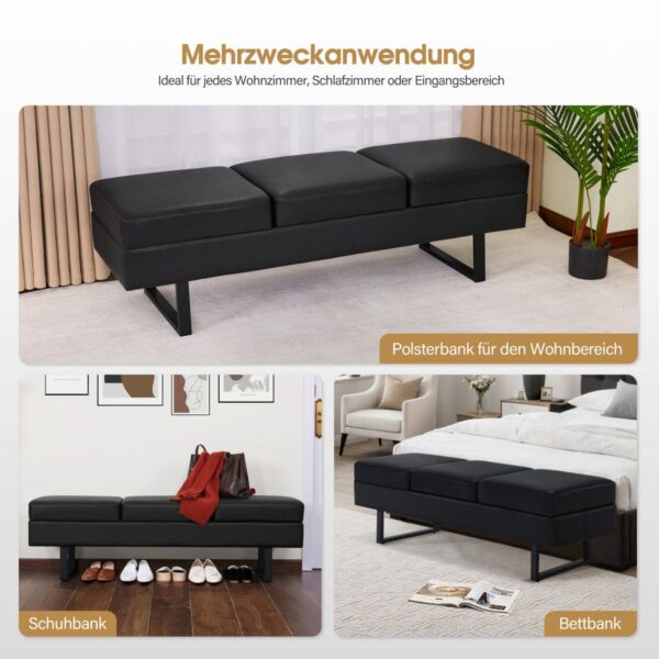 BP 3er Sitzbank Wartebank ohne Rückenlehne W513 Schwarz/Kunstleder ( 153cm x 46cm x 47cm ) – Bild 4