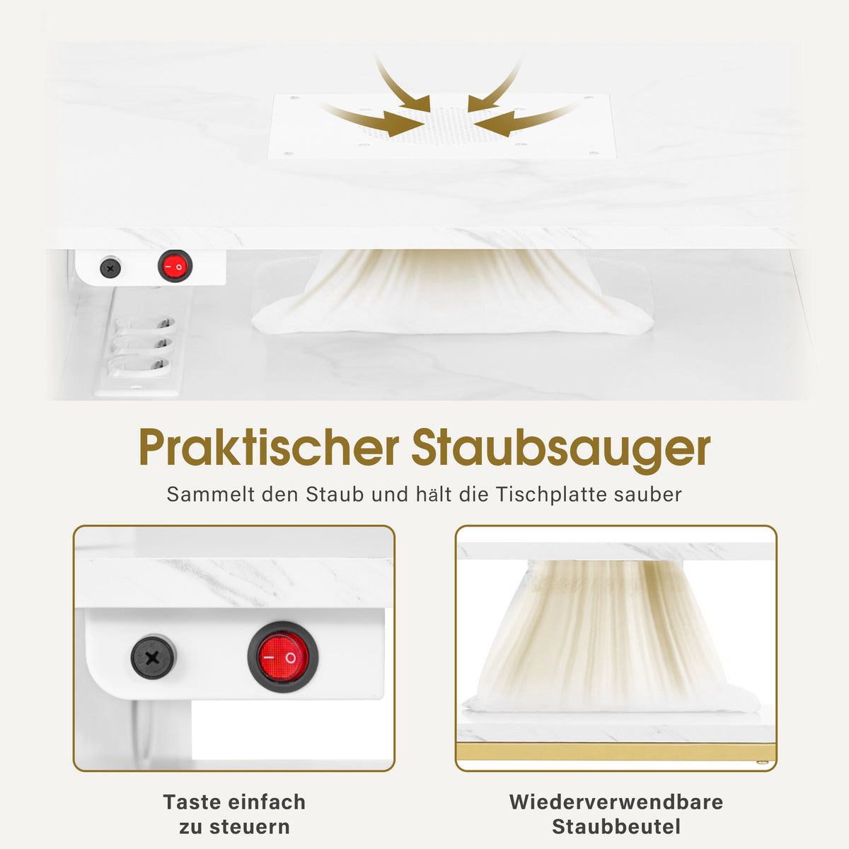 BP Manikürtisch mit 3 Schubladen & 2 Ablagen Nageltisch mit Absaugung 2 Staubsaugerbeuteln 2472 – Bild 6