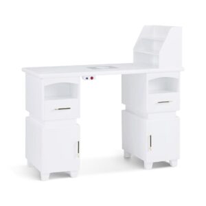 BP Manikürtisch mit 2 Schubladen Nageltisch mit Absaugung Weiß Nagelfrisiertisch aus Holz 4 Schrank Regal 2 Staubsaugerbeutel 2456