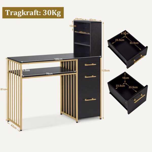 BP Manikurtisch Schminktisch mit 3 Schubladen Nageltisch 2420 Schwarz – Bild 2