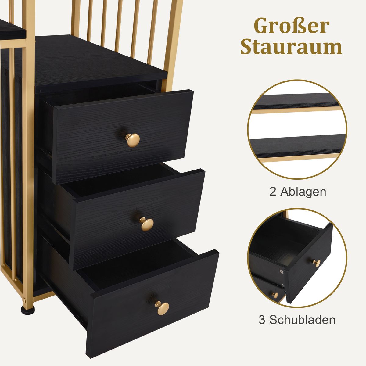 BP Manikurtisch Schminktisch mit 3 Schubladen Nageltisch 2407 Schwarz – Bild 3
