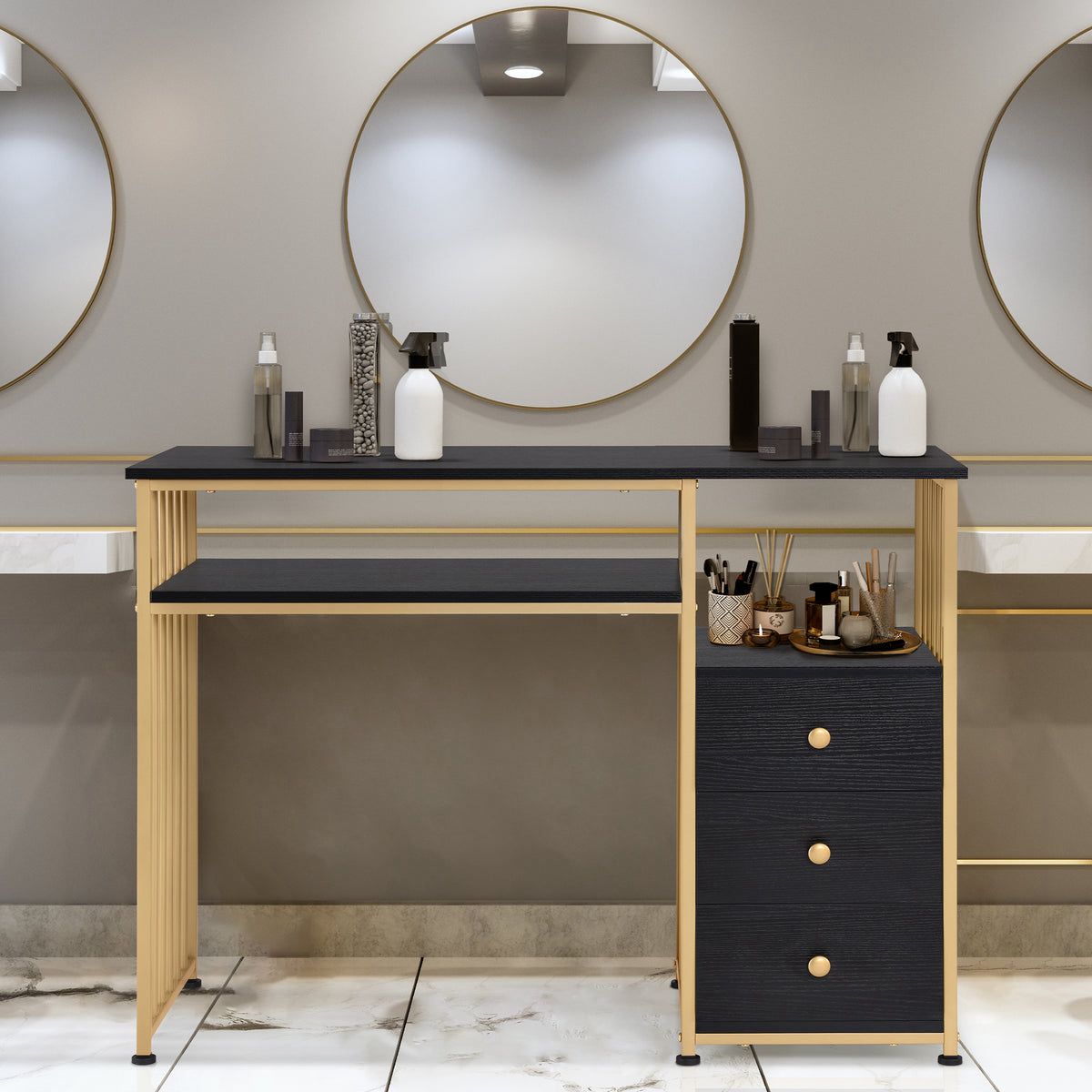 BP Manikurtisch Schminktisch mit 3 Schubladen Nageltisch 2407 Schwarz – Bild 6