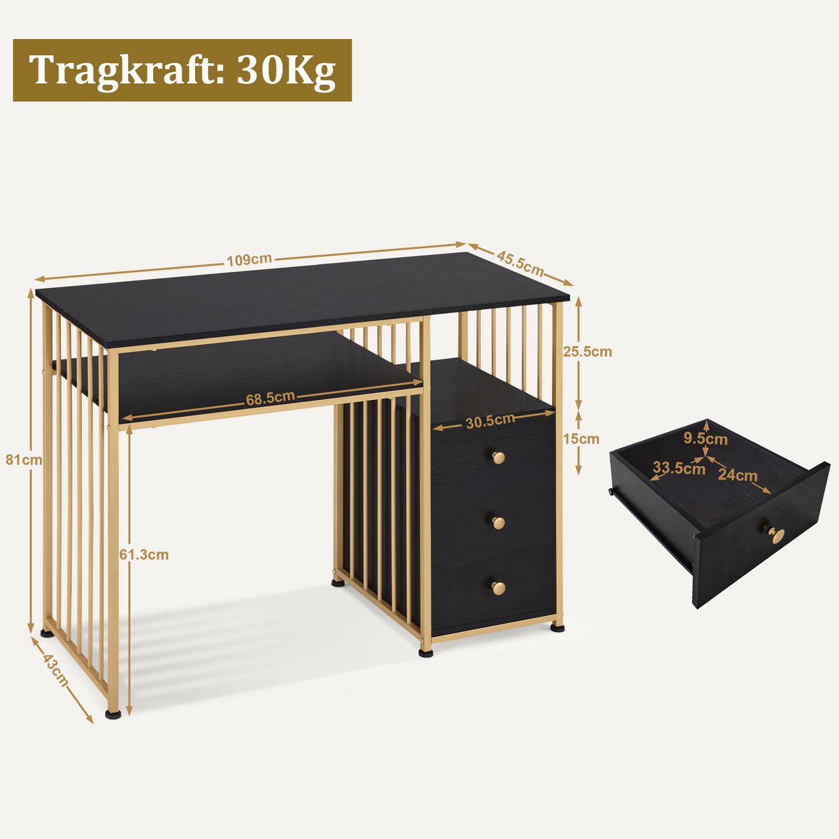 BP Manikurtisch Schminktisch mit 3 Schubladen Nageltisch 2407 Schwarz – Bild 2