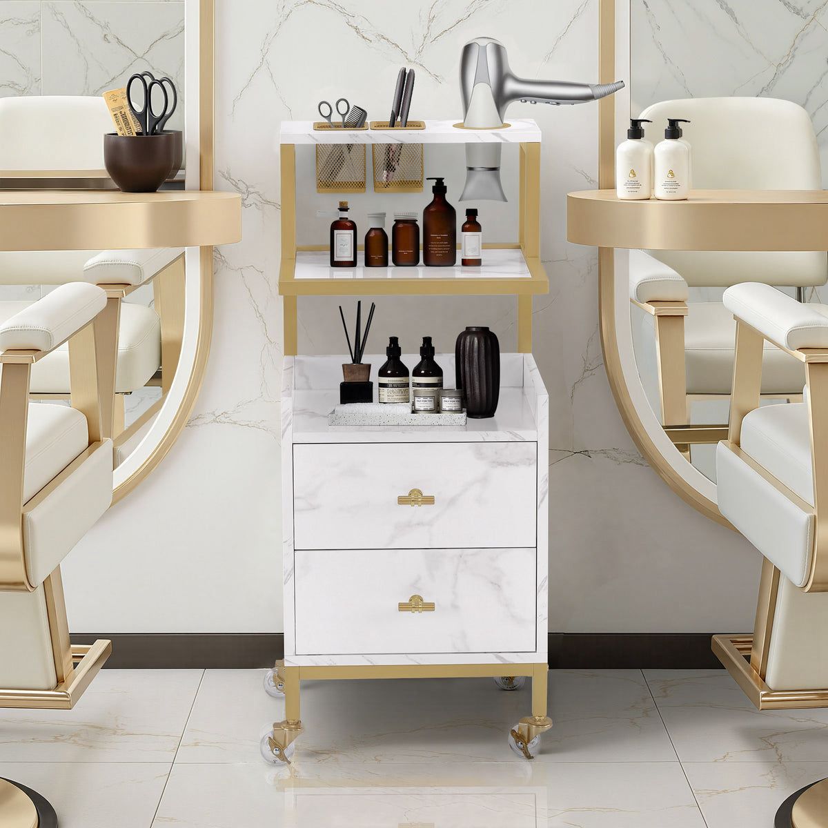 BP Arbeitswagen Friseurwagen Werkzeugwagen Salon Trolley 0029 Weiß – Bild 7