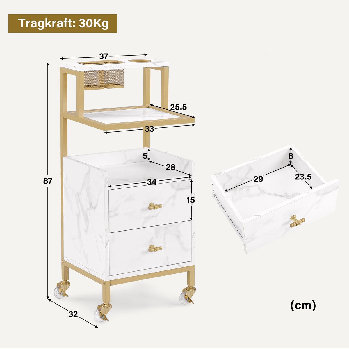 BP Arbeitswagen Friseurwagen Werkzeugwagen Salon Trolley 0029 Weiß – Bild 2