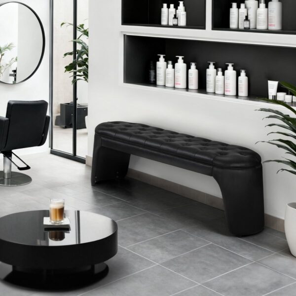 BP 3er Sitzbank Wartebank ohne Rückenlehne Chester Design W510 Schwarz/Kunstleder ( 160cm x 46cm x 54cm ) – Bild 8