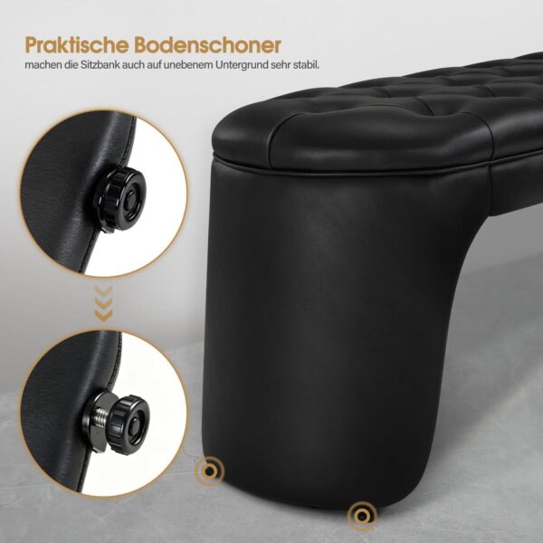 BP 3er Sitzbank Wartebank ohne Rückenlehne Chester Design W510 Schwarz/Kunstleder ( 160cm x 46cm x 54cm ) – Bild 3